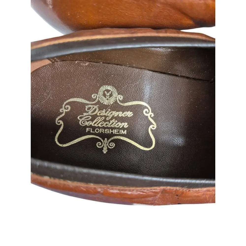 VTG Florsheim Designer Collection Cognac Brown Leather Wingtip Loafers Mens 11.5